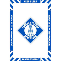 NMC - Adhesive Backed Floor Signs; Message Type: Accident Prevention ; Graphic Type: Ladder ; Message or Graphic: Message & Graphic ; Legend: Ladder Storage Keep Clear ; Color: Blue; White ; Special Color Properties: No Special Properties - Exact Industrial Supply