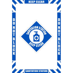 NMC - Adhesive Backed Floor Signs; Message Type: Restroom, Janitorial & Housekeeping ; Graphic Type: Sanitation Station ; Message or Graphic: Message & Graphic ; Legend: Sanitation Station Keep Clear ; Color: Blue; White ; Special Color Properties: No Sp - Exact Industrial Supply