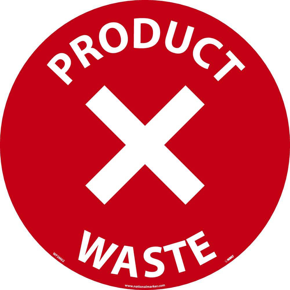 NMC - Adhesive Backed Floor Signs; Message Type: Restroom, Janitorial & Housekeeping ; Graphic Type: X Symbol ; Message or Graphic: Message & Graphic ; Legend: Product Waste ; Color: Red; White ; Special Color Properties: No Special Properties - Exact Industrial Supply