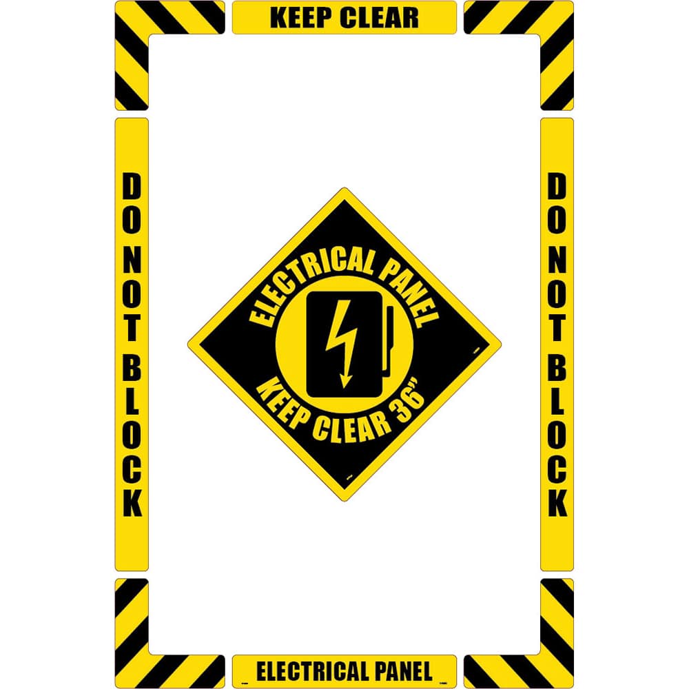 NMC - Adhesive Backed Floor Signs; Message Type: Accident Prevention ; Graphic Type: Arc Flash ; Message or Graphic: Message & Graphic ; Legend: Electrical Panel Keep Clear ; Color: Black; Yellow ; Special Color Properties: No Special Properties - Exact Industrial Supply