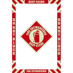 NMC - Adhesive Backed Floor Signs; Message Type: Accident Prevention ; Graphic Type: Fire Extinguisher ; Message or Graphic: Message & Graphic ; Legend: Fire Extinguisher Keep Clear ; Color: Red on Glow ; Special Color Properties: Glow-In-The-Dark - Exact Industrial Supply