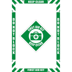 NMC - Adhesive Backed Floor Signs; Message Type: First Aid ; Graphic Type: First Aid Kit ; Message or Graphic: Message & Graphic ; Legend: First Aid Keep Clear ; Color: Green; White ; Special Color Properties: No Special Properties - Exact Industrial Supply