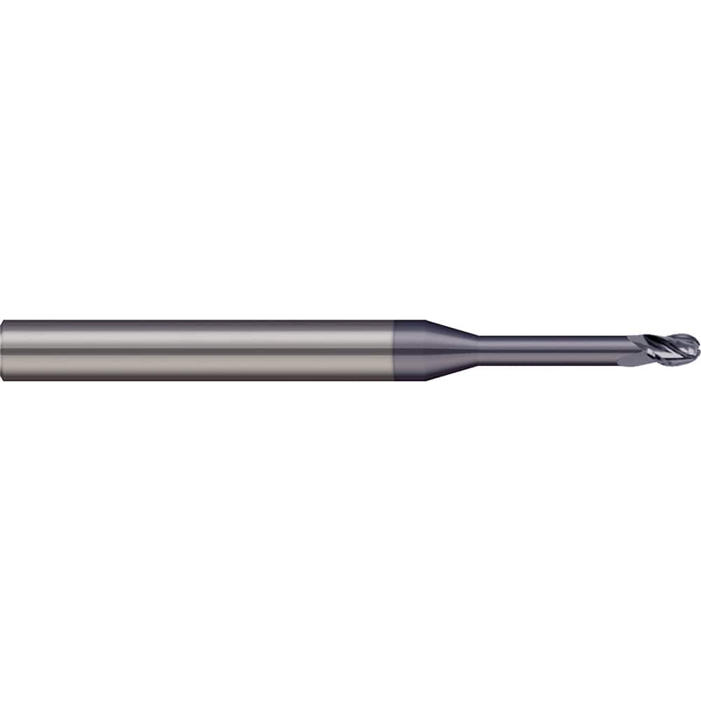 Ball End Mill: 0.09″ Dia, 0.125″ LOC, 2 Flute, Solid Carbide 1-1/2″ OAL, 1/8″ Shank Dia, 20 ° Helix, nACRo Coated, Single End