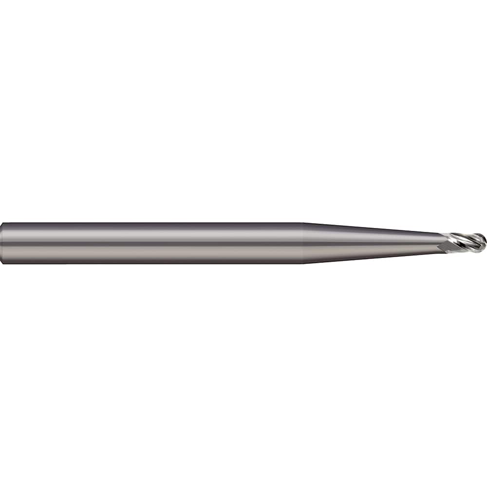 Ball End Mill: 0.3125″ Dia, 0.813″ LOC, 4 Flute, Solid Carbide 2-1/2″ OAL, 5/16″ Shank Dia, 30 ° Helix, Uncoated, Single End