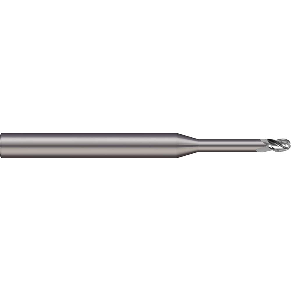 Ball End Mill: 0.09″ Dia, 0.125″ LOC, 3 Flute, Solid Carbide 2″ OAL, 1/8″ Shank Dia, 20 ° Helix, Uncoated, Single End