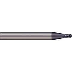 Ball End Mill: 0.0197″ Dia, 0.0276″ LOC, 2 Flute, Solid Carbide 37.5 mm OAL, 3 mm Shank Dia, 20 ° Helix, nACRo Coated, Single End