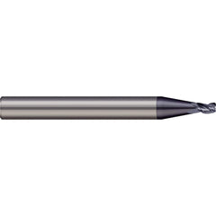 Corner Radius End Mill: 0.025″ Dia, 0.038″ LOC, 0.003″ Radius, 2 Flutes, Solid Carbide 1-1/2″ OAL, 1/8″ Shank Dia, 20 ° Helix, nACRo Coated, Corner Radius End