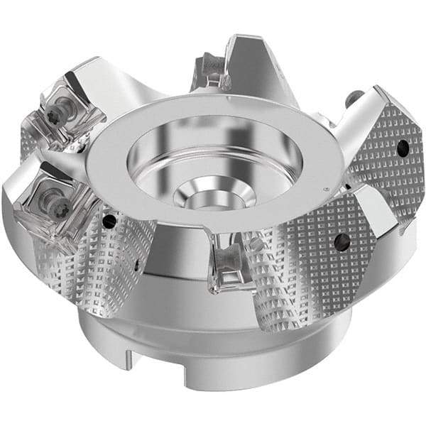 Seco - 80mm Cut Diam, 27mm Arbor Hole, 6mm Max Depth of Cut, 48° Indexable Chamfer & Angle Face Mill - 6 Inserts, SN.. Insert, Right Hand Cut, 6 Flutes, Through Coolant, Series R220.54 - USA Tool & Supply