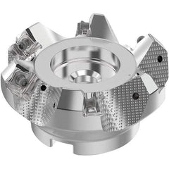 Seco - 3" Cut Diam, 1" Arbor Hole, 0.236" Max Depth of Cut, 48° Indexable Chamfer & Angle Face Mill - 6 Inserts, SN.. Insert, Right Hand Cut, 6 Flutes, Through Coolant, Series R220.54 - USA Tool & Supply