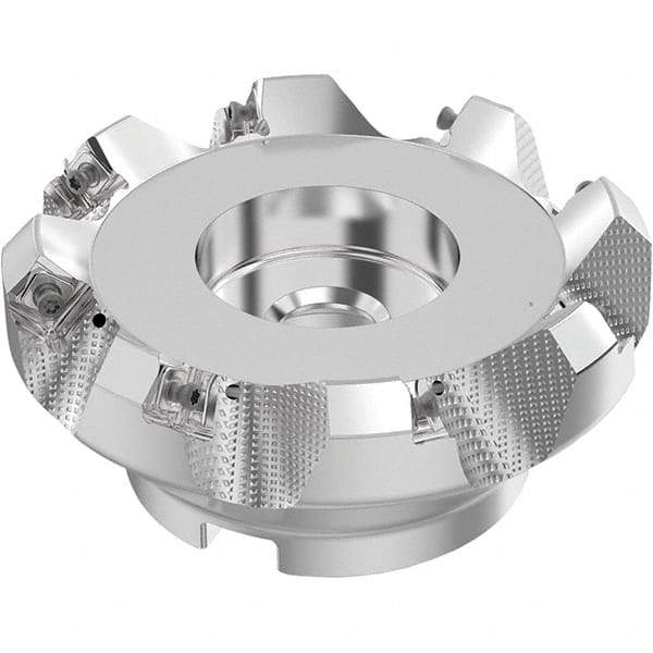 Seco - 5" Cut Diam, 1-1/2" Arbor Hole, 0.236" Max Depth of Cut, 48° Indexable Chamfer & Angle Face Mill - 8 Inserts, SN.. Insert, Right Hand Cut, 8 Flutes, Through Coolant, Series R220.54 - USA Tool & Supply