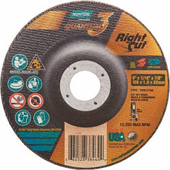 Norton - 36 Grit, 5" Wheel Diam, 1/16" Wheel Thickness, 7/8" Arbor Hole, Type 27 Depressed Center Wheel - Coarse Grade, Ceramic Alumina, Resinoid Bond, 12,225 Max RPM - USA Tool & Supply