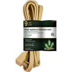 GoGreen Power - Power Cords; Cord Type: Replacement Cord ; Overall Length (Feet): 9 ; Cord Color: Brown ; Amperage: 15 ; Voltage: 125 ; Wire Gauge/Number of Conductors: 12/3 - Exact Industrial Supply