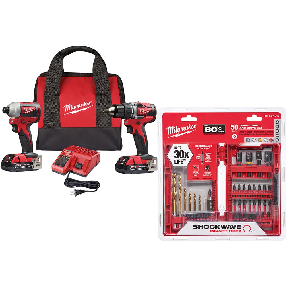 Milwaukee Tool - Cordless Tool Combination Kits; Voltage: 18 ; Tools: Brushless 1/4" Impact Driver; Brushless Compact Drill/Driver ; Battery Chemistry: Lithium-Ion ; Battery Series: M18 RED ; Battery Included: Yes ; Number of Batteries: 2 - Exact Industrial Supply