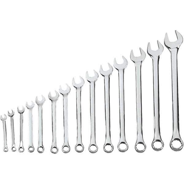 Blackhawk by Proto - 14 Piece, 5/16" to 1-1/4", 12 Point Combination Wrench - Inch Measurement Standard, Full Polish Finish, Comes in Vinyl Roll - USA Tool & Supply
