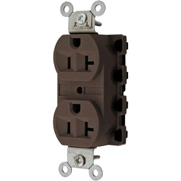 Hubbell Wiring Device-Kellems - 125V 20A NEMA 5-20R Specification Grade Brown Straight Blade Duplex Receptacle - USA Tool & Supply