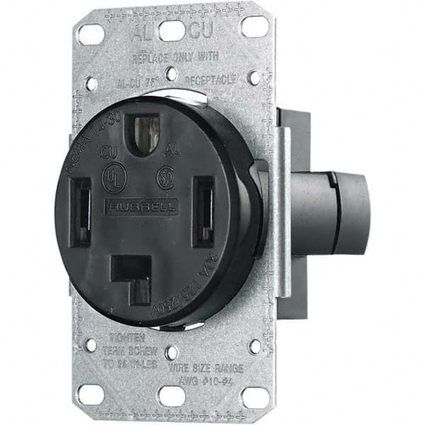 Hubbell Wiring Device-Kellems - 125/250 VAC 30A NEMA 14-30R Residential Grade Black Straight Blade Single Receptacle - USA Tool & Supply