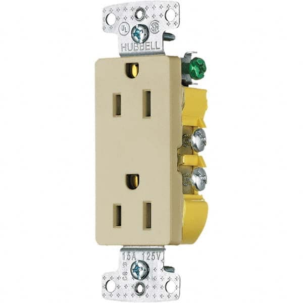 Hubbell Wiring Device-Kellems - 125V 15A NEMA 5-15R Residential Grade Ivory Straight Blade Duplex Receptacle - USA Tool & Supply