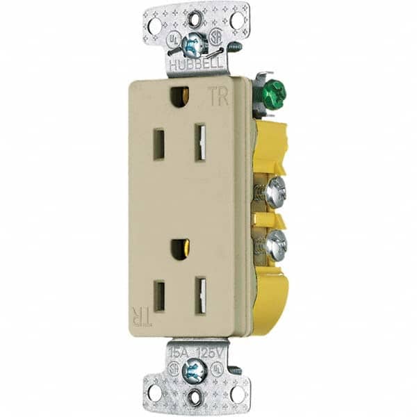 Hubbell Wiring Device-Kellems - 125V 15A NEMA 5-15R Residential Grade Ivory Straight Blade Duplex Receptacle - USA Tool & Supply