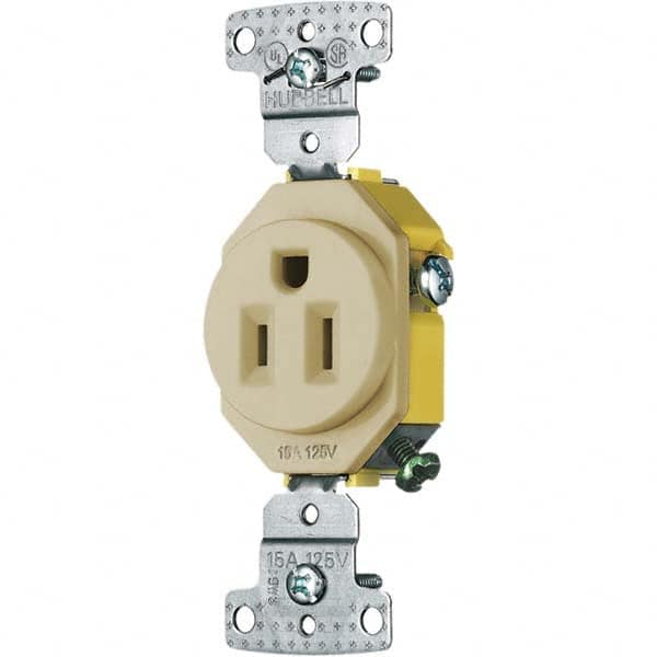 Hubbell Wiring Device-Kellems - 125V 15A NEMA 5-15R Residential Grade Ivory Straight Blade Single Receptacle - USA Tool & Supply