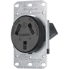 Hubbell Wiring Device-Kellems - 125/250 VAC 50A NEMA 10-50R Residential Grade Black Straight Blade Single Receptacle - USA Tool & Supply