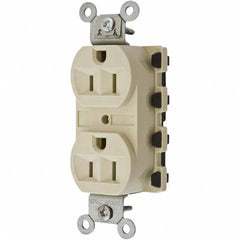 Hubbell Wiring Device-Kellems - 125V 15A NEMA 5-15R Specification Grade Ivory Straight Blade Duplex Receptacle - USA Tool & Supply