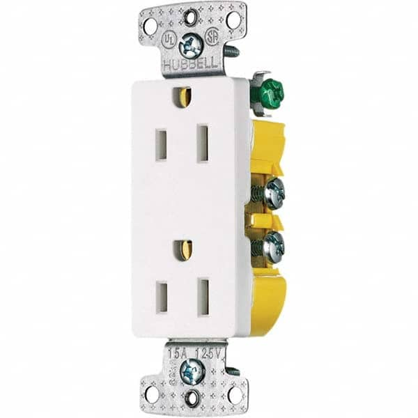 Hubbell Wiring Device-Kellems - 125V 15A NEMA 5-15R Residential Grade White Straight Blade Duplex Receptacle - USA Tool & Supply