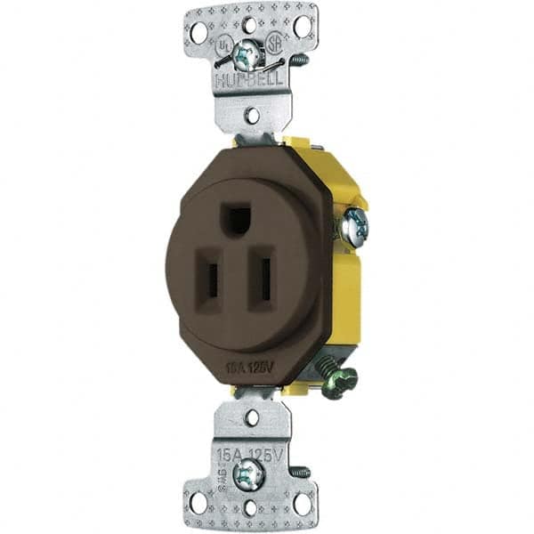 Hubbell Wiring Device-Kellems - 125V 15A NEMA 5-15R Residential Grade Brown Straight Blade Single Receptacle - USA Tool & Supply