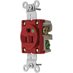 Hubbell Wiring Device-Kellems - 125V 15A NEMA 5-15R Hospital Grade Red Straight Blade Single Receptacle - USA Tool & Supply