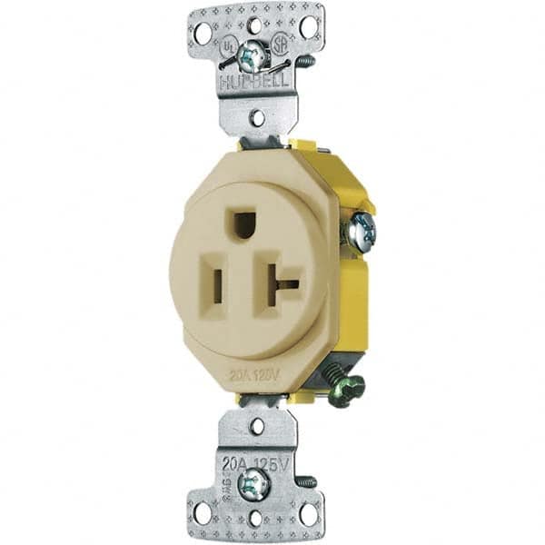 Hubbell Wiring Device-Kellems - 125V 20A NEMA 5-20R Residential Grade Ivory Straight Blade Single Receptacle - USA Tool & Supply
