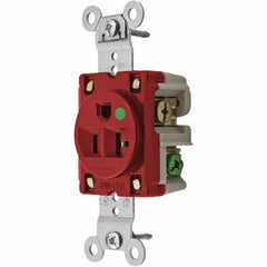 Hubbell Wiring Device-Kellems - 125V 20A NEMA 5-20R Hospital Grade Red Straight Blade Single Receptacle - USA Tool & Supply