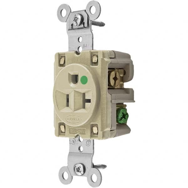 Hubbell Wiring Device-Kellems - 125V 20A NEMA 5-20R Hospital Grade Ivory Straight Blade Single Receptacle - USA Tool & Supply