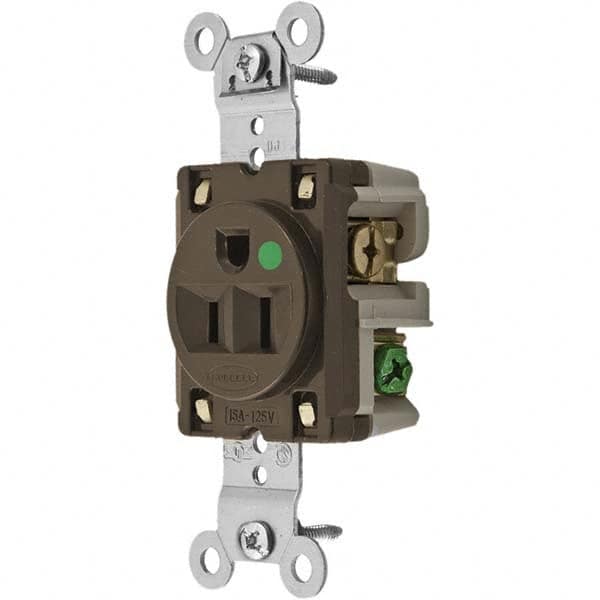Hubbell Wiring Device-Kellems - 125V 15A NEMA 5-15R Hospital Grade Brown Straight Blade Single Receptacle - USA Tool & Supply