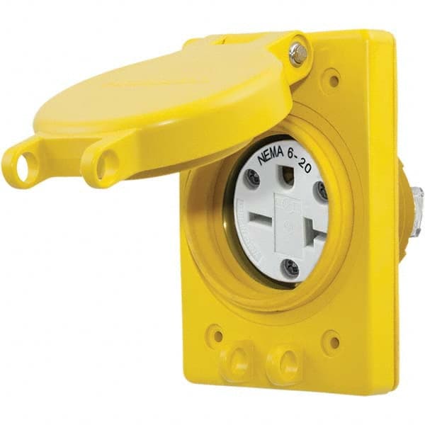 Hubbell Wiring Device-Kellems - 250 VAC 20A NEMA 6-20R Industrial Grade Yellow Straight Blade Single Receptacle - USA Tool & Supply