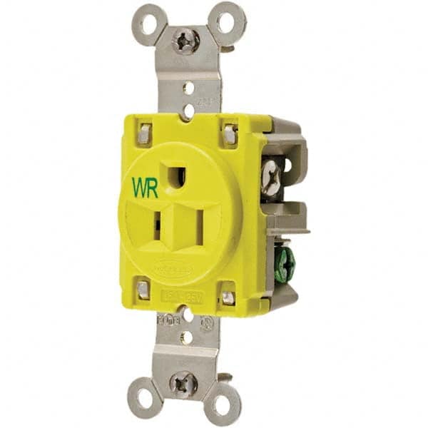 Hubbell Wiring Device-Kellems - 125V 15A NEMA 5-15R Industrial Grade Yellow Straight Blade Single Receptacle - USA Tool & Supply