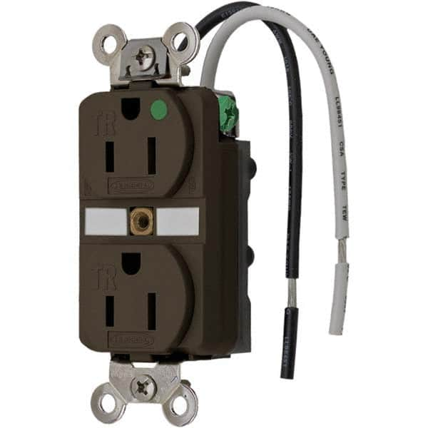 Hubbell Wiring Device-Kellems - 125V 15A NEMA 5-15R Hospital Grade Brown Straight Blade Duplex Receptacle - USA Tool & Supply