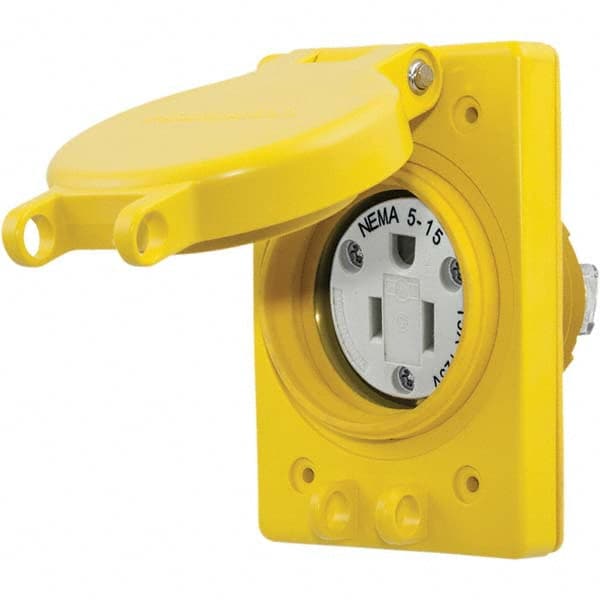 Hubbell Wiring Device-Kellems - 125V 15A NEMA 5-15R Industrial Grade Yellow Straight Blade Single Receptacle - USA Tool & Supply