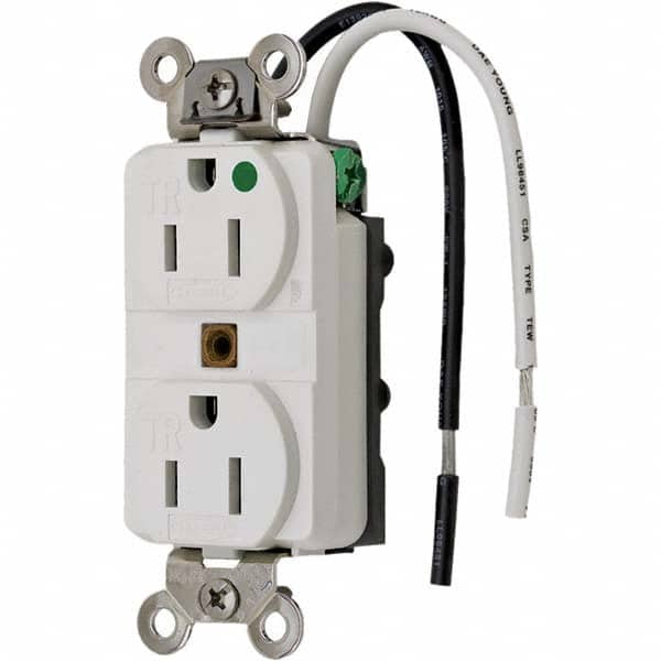 Hubbell Wiring Device-Kellems - 125V 15A NEMA 5-15R Hospital Grade White Straight Blade Duplex Receptacle - USA Tool & Supply