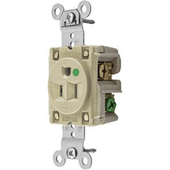 Hubbell Wiring Device-Kellems - 125V 15A NEMA 5-15R Hospital Grade Ivory Straight Blade Single Receptacle - USA Tool & Supply