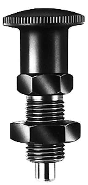 KIPP - 5/8-11, 23mm Thread Length, 8mm Plunger Diam, Lockout Knob Handle Indexing Plunger - Plunger Style B, 26mm Body Length, 74mm OAL, Steel - USA Tool & Supply