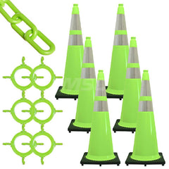 Barrier Rope & Chain; Type: Traffic Cone with Reflective Collar & Chain Kit; Material: Plastic; Color: Safety Green; Rope/Chain Material: Plastic; Hook Fitting Material: None; Snap End Material: None; Color: Safety Green; Length (Feet): 50.00; 50.000; Ove