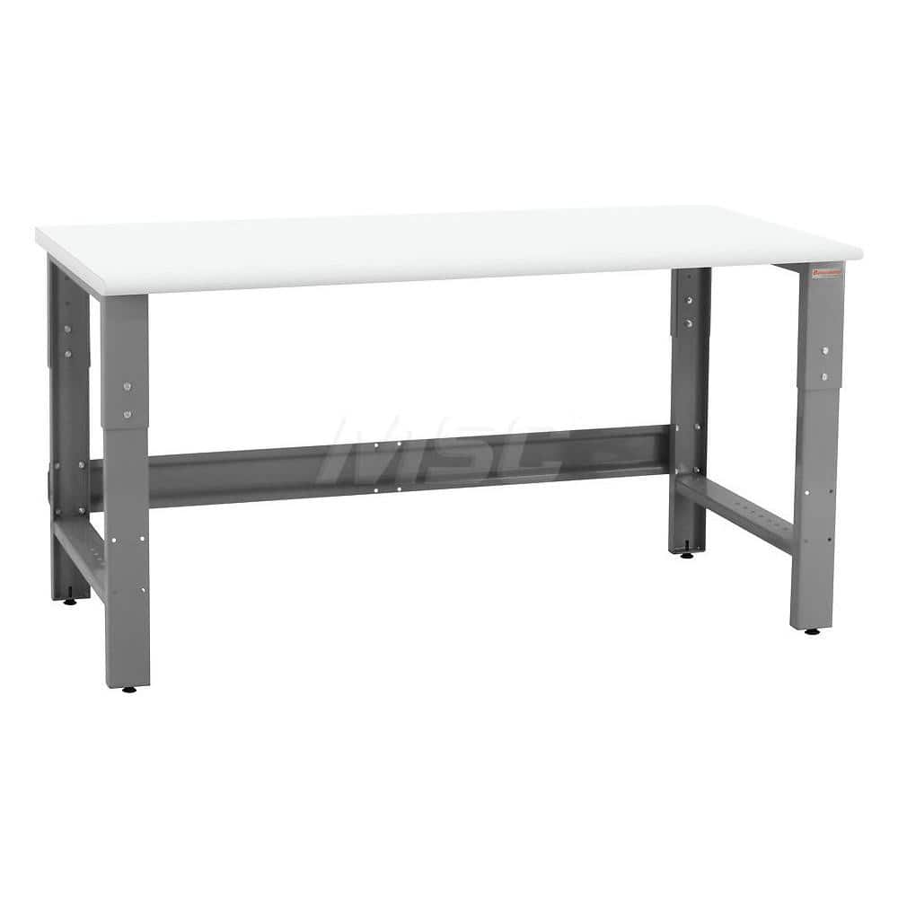 Stationary Work Bench: 96″ Wide, 30″ Deep, 36″ High, Gray & White 1,200 lb Capacity