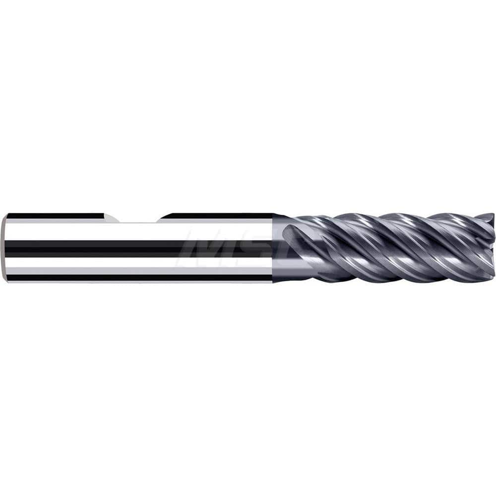 Square End Mill: 1/4'' Dia, 1/2'' LOC, 1/4'' Shank Dia, 2-1/4'' OAL, 5 Flutes, Solid Carbide Single End, Polychrom Finish, Spiral Flute, 45 ™ Variable Helix, Centercutting, RH Cut, RH Flute, Series E-Cut