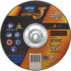 Norton - 24 Grit, 9" Wheel Diam, 1/8" Wheel Thickness, 5/8" Arbor Hole, Type 27 Depressed Center Wheel - Coarse Grade, Ceramic, Resinoid Bond, 6,600 Max RPM - USA Tool & Supply