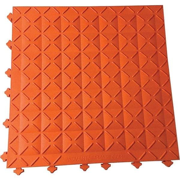 Ergo Advantage - 18" Long x 18" Wide x 1" Thick, Anti-Fatigue Modular Matting Anti-Fatigue Flooring - 2 Interlocking Sides, Orange, For Dry Areas - USA Tool & Supply