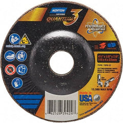 Norton - 24 Grit, 4-1/2" Wheel Diam, 1/8" Wheel Thickness, 7/8" Arbor Hole, Type 27 Depressed Center Wheel - Coarse Grade, Ceramic, Resinoid Bond, 13,580 Max RPM - USA Tool & Supply
