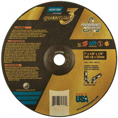 Norton - 24 Grit, 7" Wheel Diam, 1/8" Wheel Thickness, 7/8" Arbor Hole, Type 27 Depressed Center Wheel - Coarse Grade, Ceramic, Resinoid Bond, 8,600 Max RPM - USA Tool & Supply