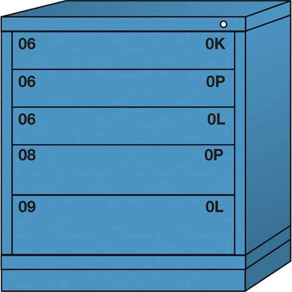 Lyon - 5 Drawer, Standard Bench Height - Single Drawer Access Cabinet - Steel, 30" Wide x 28-1/4" Deep x 33-1/4" High, Wedgewood Blue - USA Tool & Supply