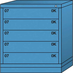 Lyon - 5 Drawer, Standard Bench Height - Multiple Drawer Access Cabinet - Steel, 30" Wide x 28-1/4" Deep x 33-1/4" High, Wedgewood Blue - USA Tool & Supply
