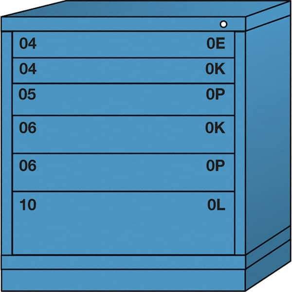Lyon - 6 Drawer, Standard Bench Height - Multiple Drawer Access Cabinet - Steel, 30" Wide x 28-1/4" Deep x 33-1/4" High, Wedgewood Blue - USA Tool & Supply