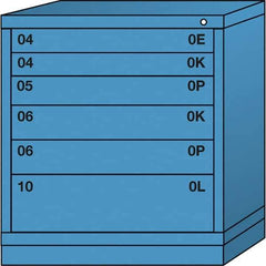 Lyon - 6 Drawer, Standard Bench Height - Single Drawer Access Cabinet - Steel, 30" Wide x 28-1/4" Deep x 33-1/4" High, Wedgewood Blue - USA Tool & Supply